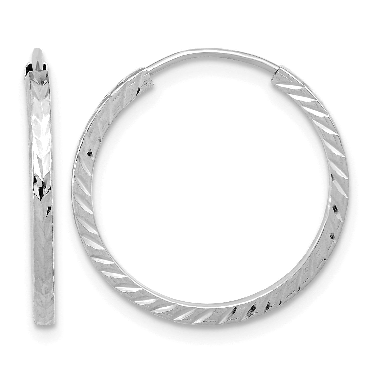 14k White Gold 1.35x20mm Diamond-cut Square-Tube Endless Hoop Earrings