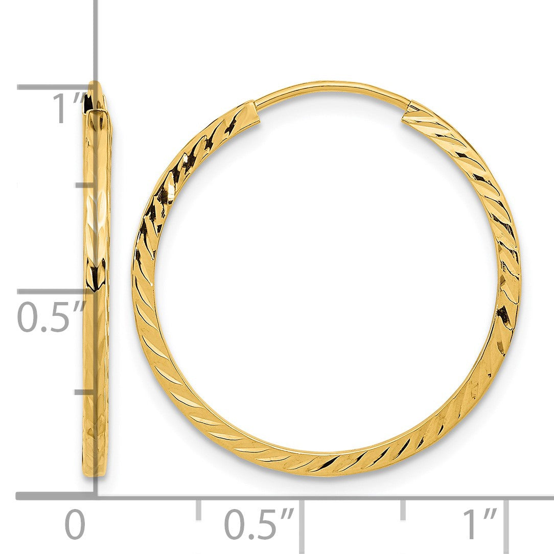 14k 1.35x25mm Diamond-cut Square-Tube Endless Hoop Earrings