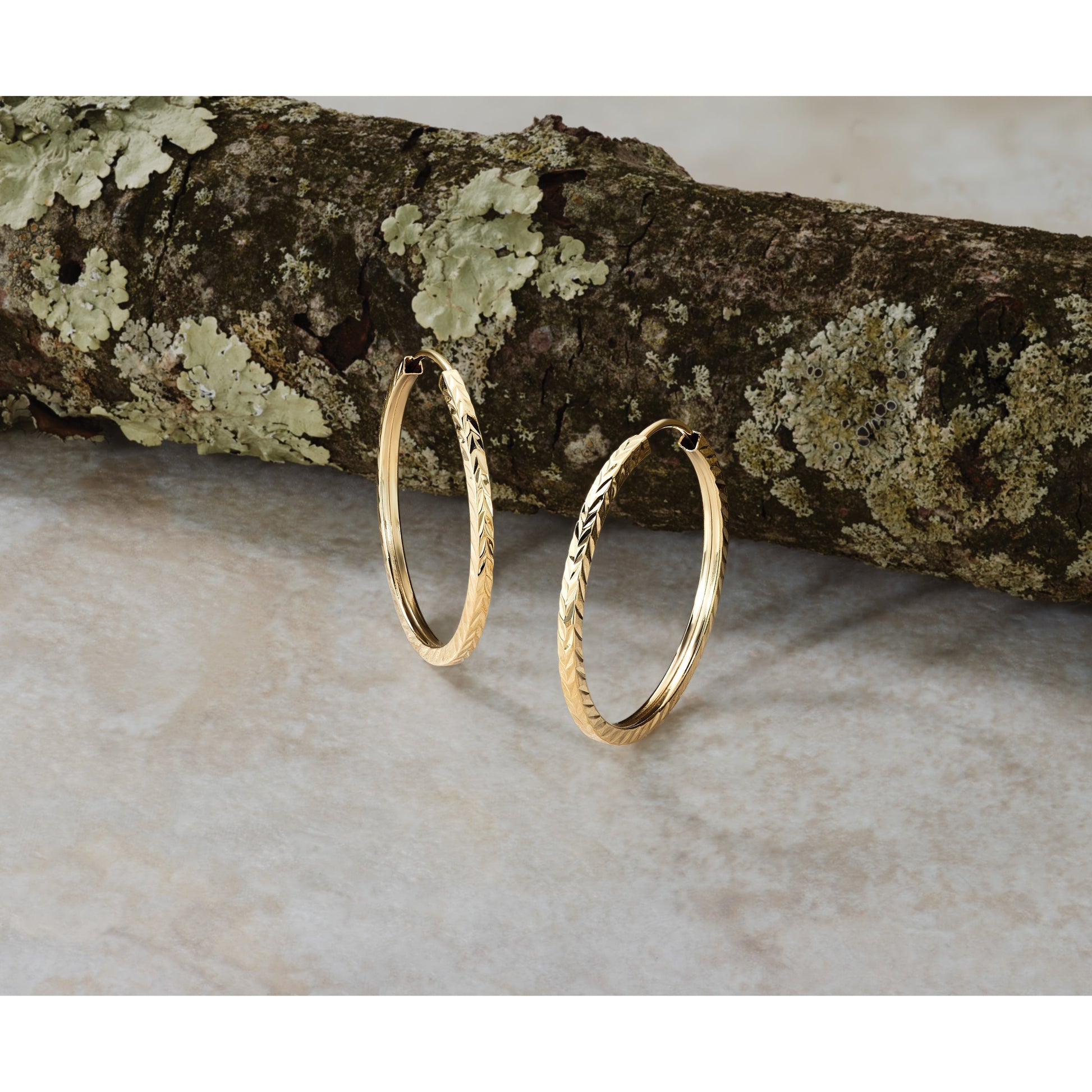 14k 1.35x25mm Diamond-cut Square-Tube Endless Hoop Earrings