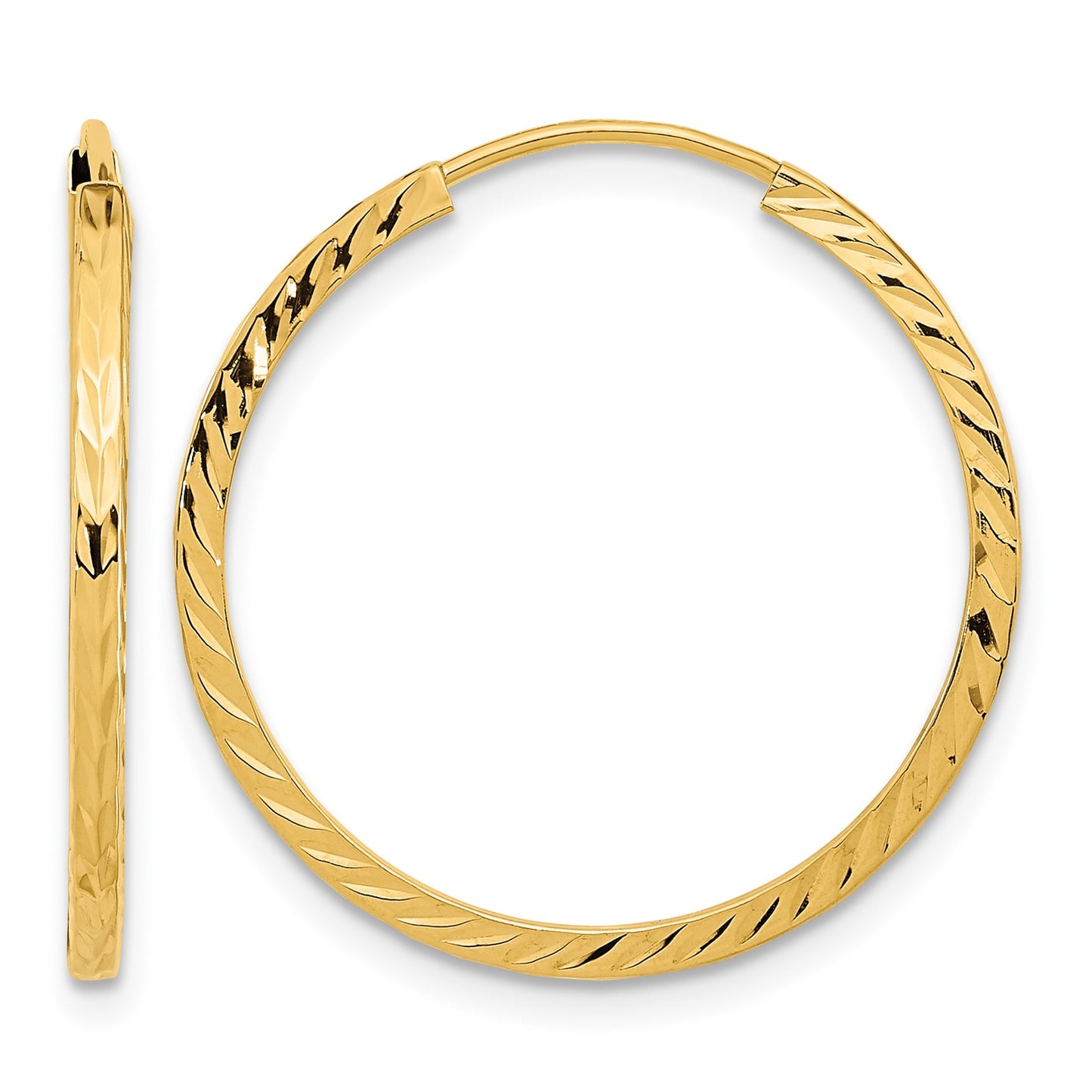 14k 1.35x25mm Diamond-cut Square-Tube Endless Hoop Earrings
