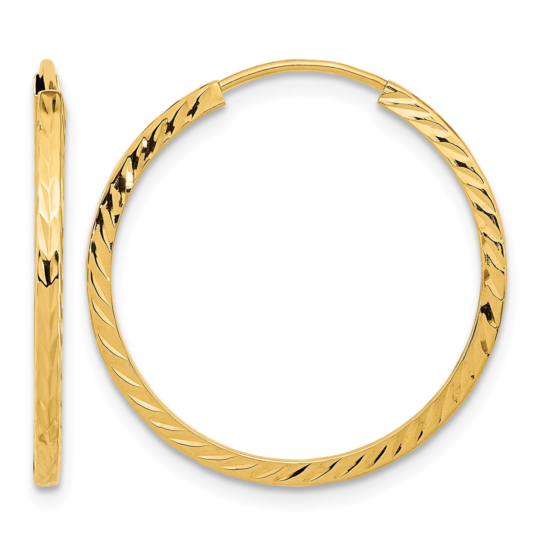 14k 1.35x25mm Diamond-cut Square-Tube Endless Hoop Earrings