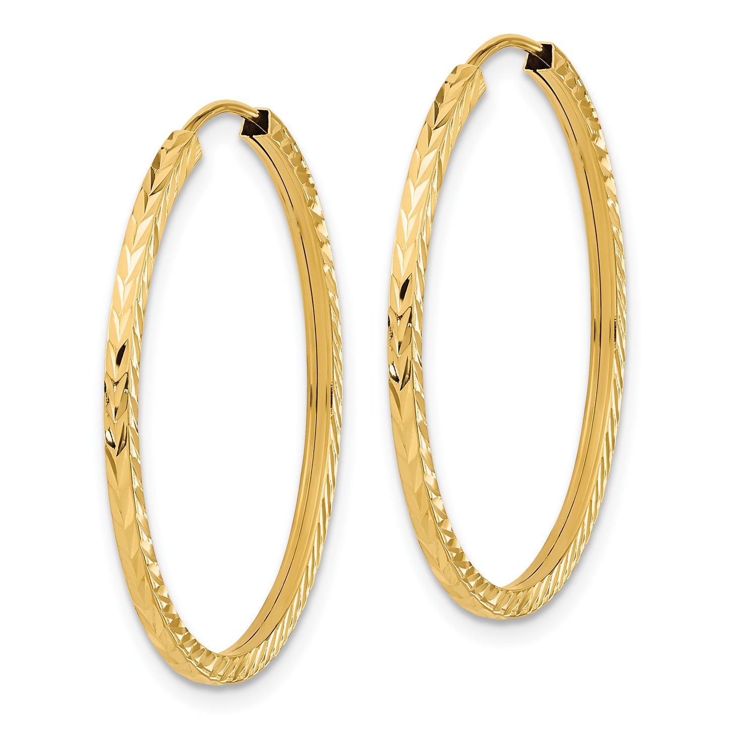 14k 1.35x30mm Diamond-cut Square-Tube Endless Hoop Earrings