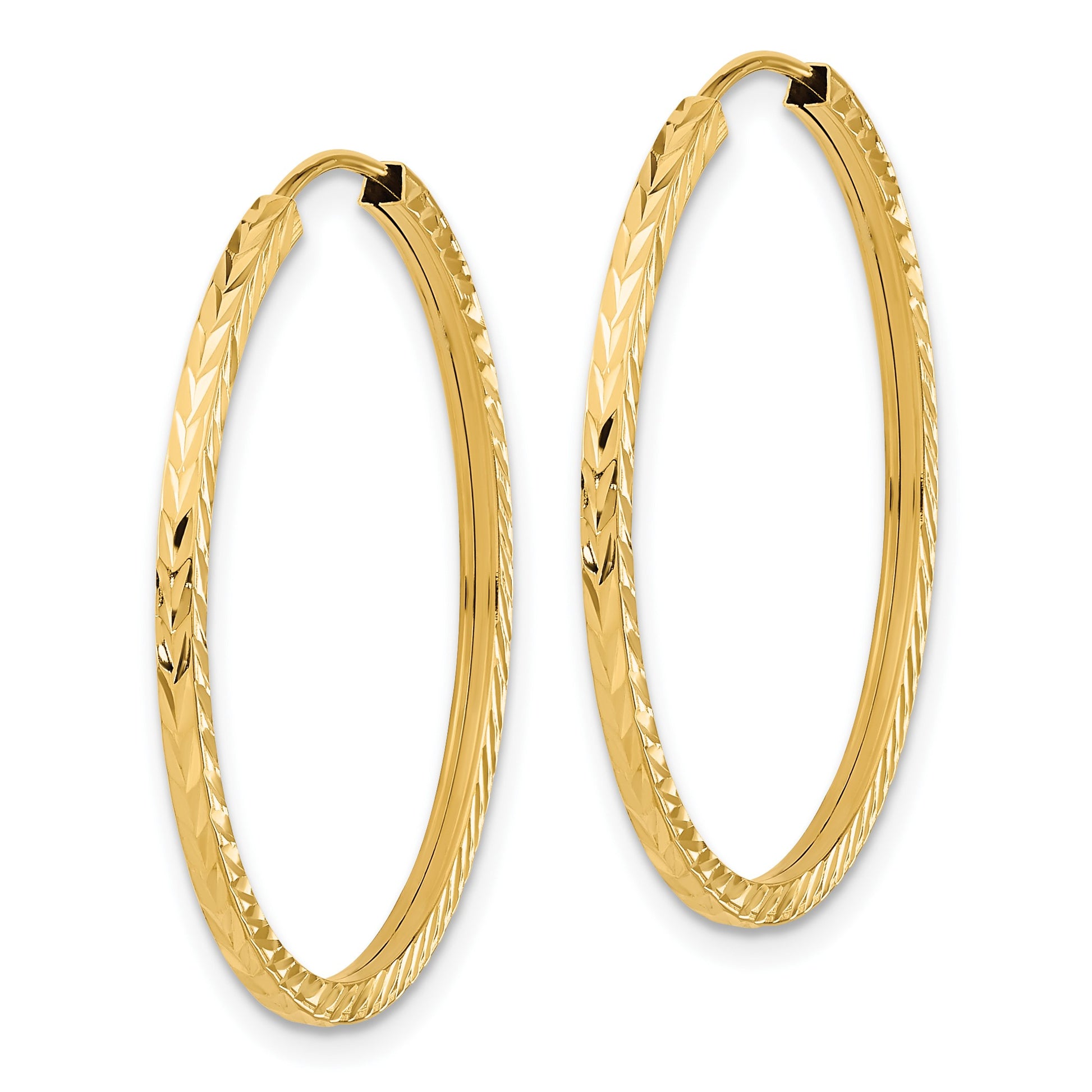 14k 1.35x30mm Diamond-cut Square-Tube Endless Hoop Earrings