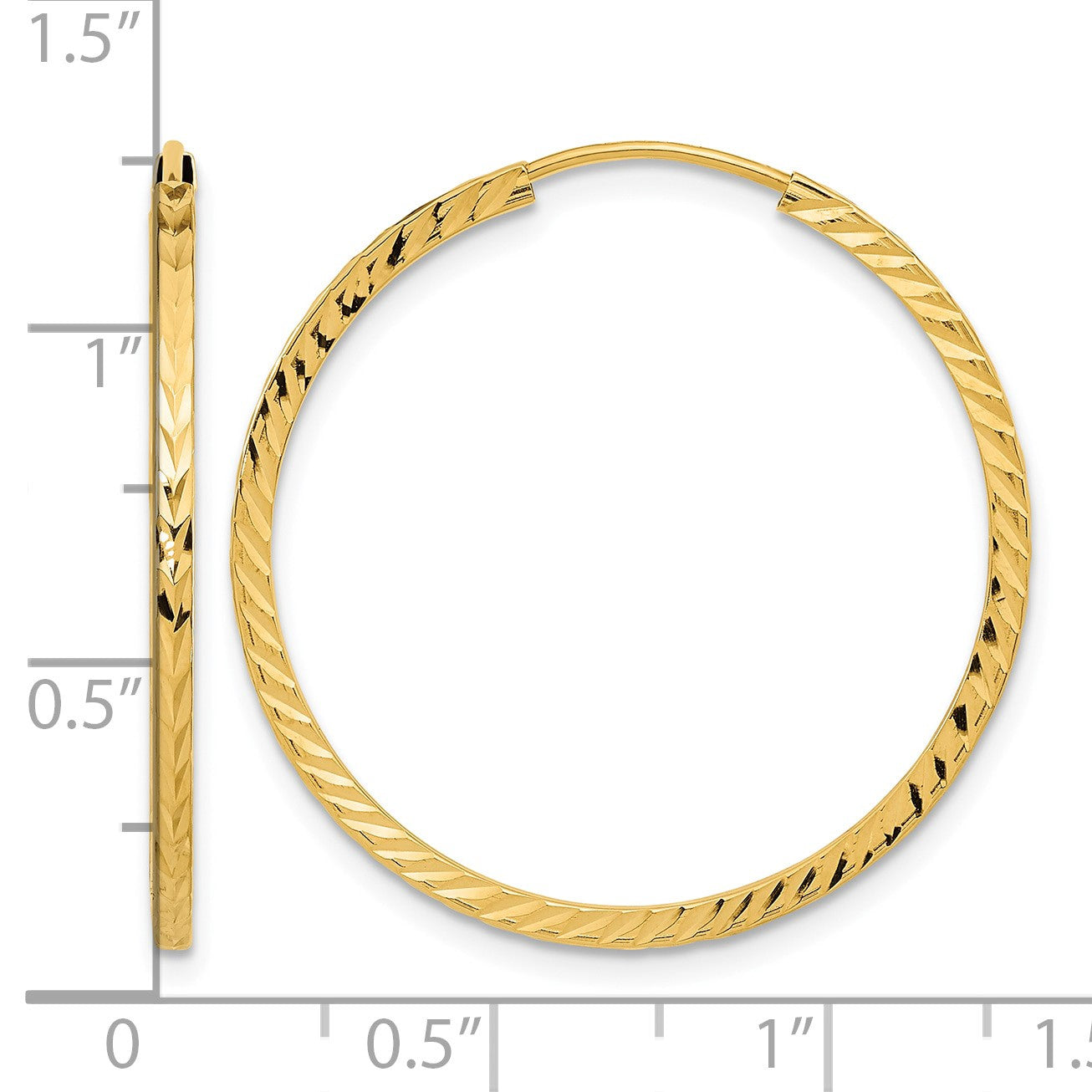 14k 1.35x30mm Diamond-cut Square-Tube Endless Hoop Earrings