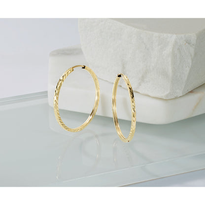 14k 1.35x30mm Diamond-cut Square-Tube Endless Hoop Earrings