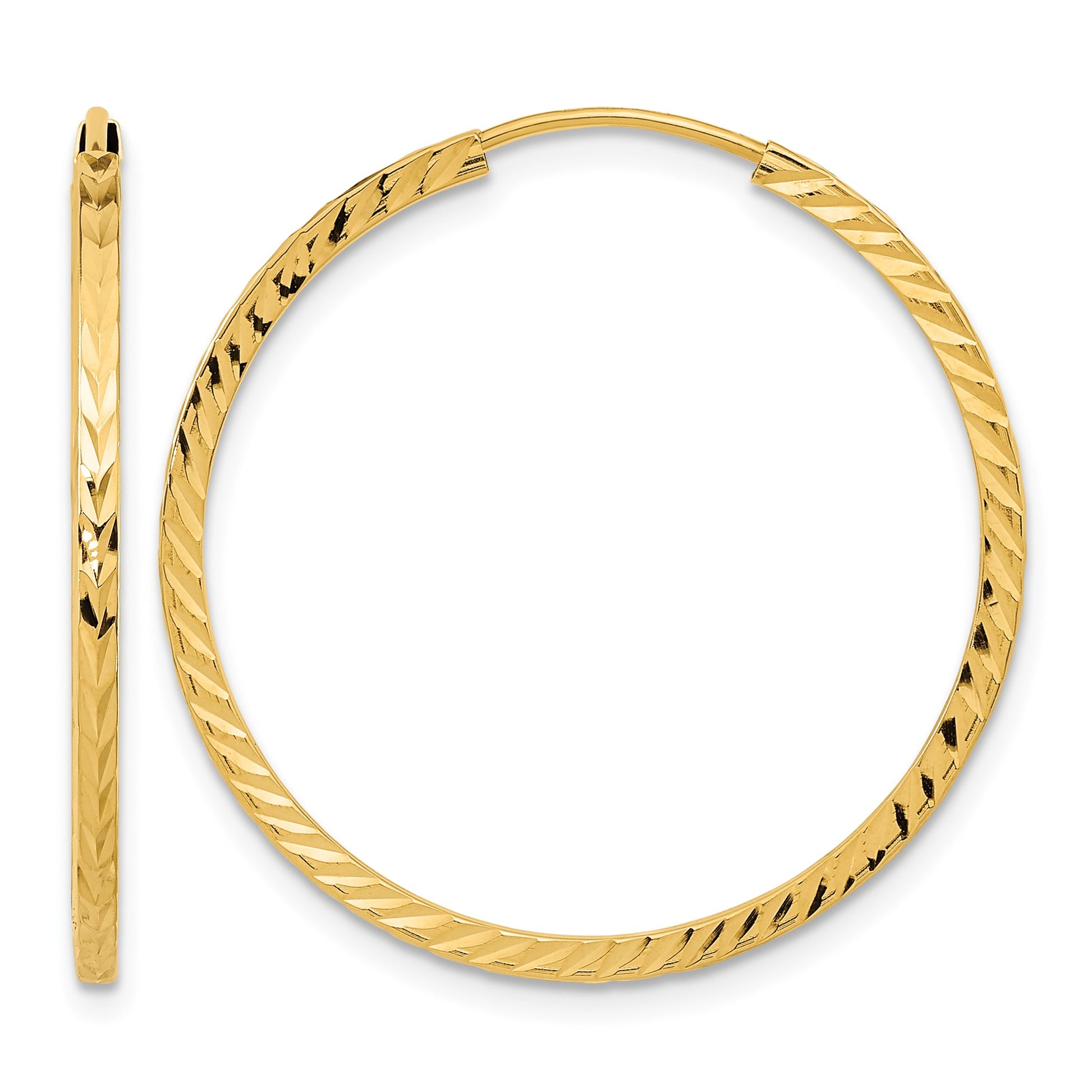 14k 1.35x30mm Diamond-cut Square-Tube Endless Hoop Earrings