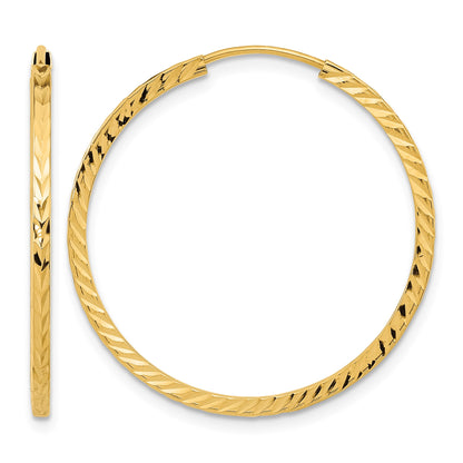 14k 1.35x30mm Diamond-cut Square-Tube Endless Hoop Earrings