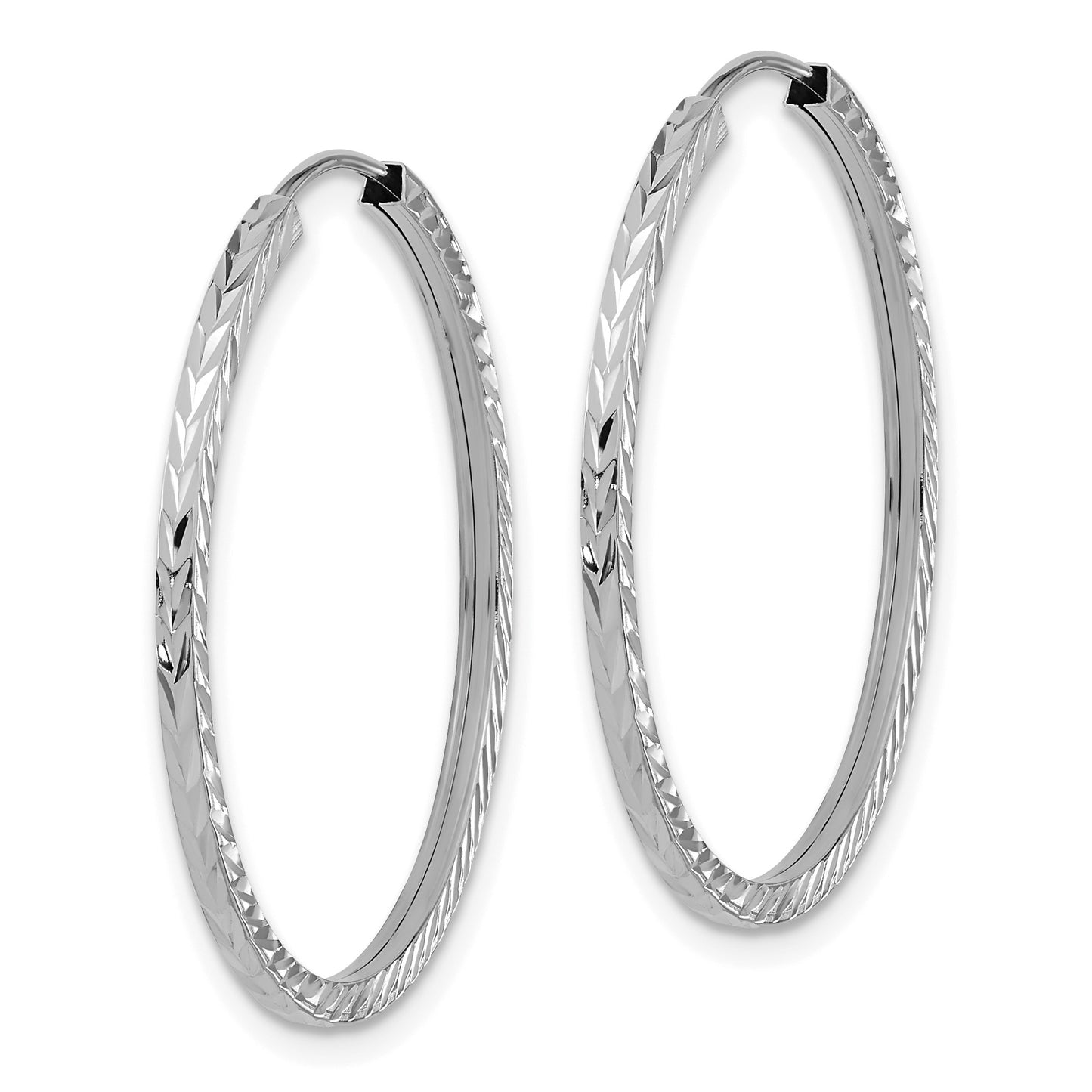 14k White Gold 1.35x30mm Diamond-cut Square-Tube Endless Hoop Earrings