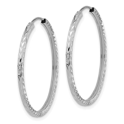 14k White Gold 1.35x30mm Diamond-cut Square-Tube Endless Hoop Earrings