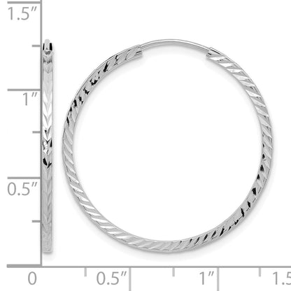 14k White Gold 1.35x30mm Diamond-cut Square-Tube Endless Hoop Earrings