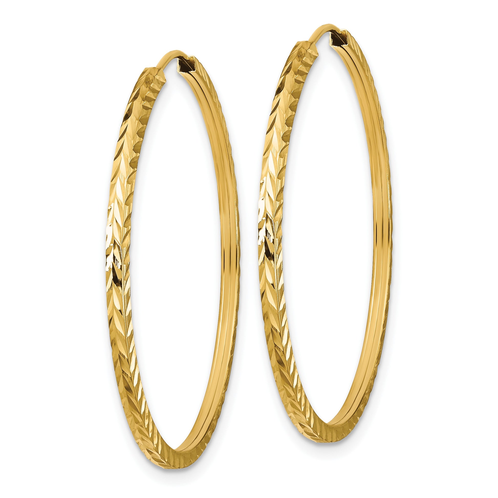 14k 1.35x35mm Diamond-cut Square-Tube Endless Hoop Earrings