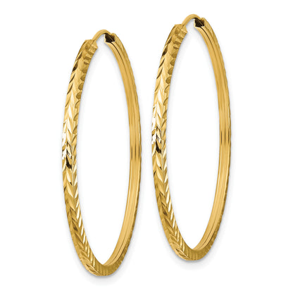 14k 1.35x35mm Diamond-cut Square-Tube Endless Hoop Earrings