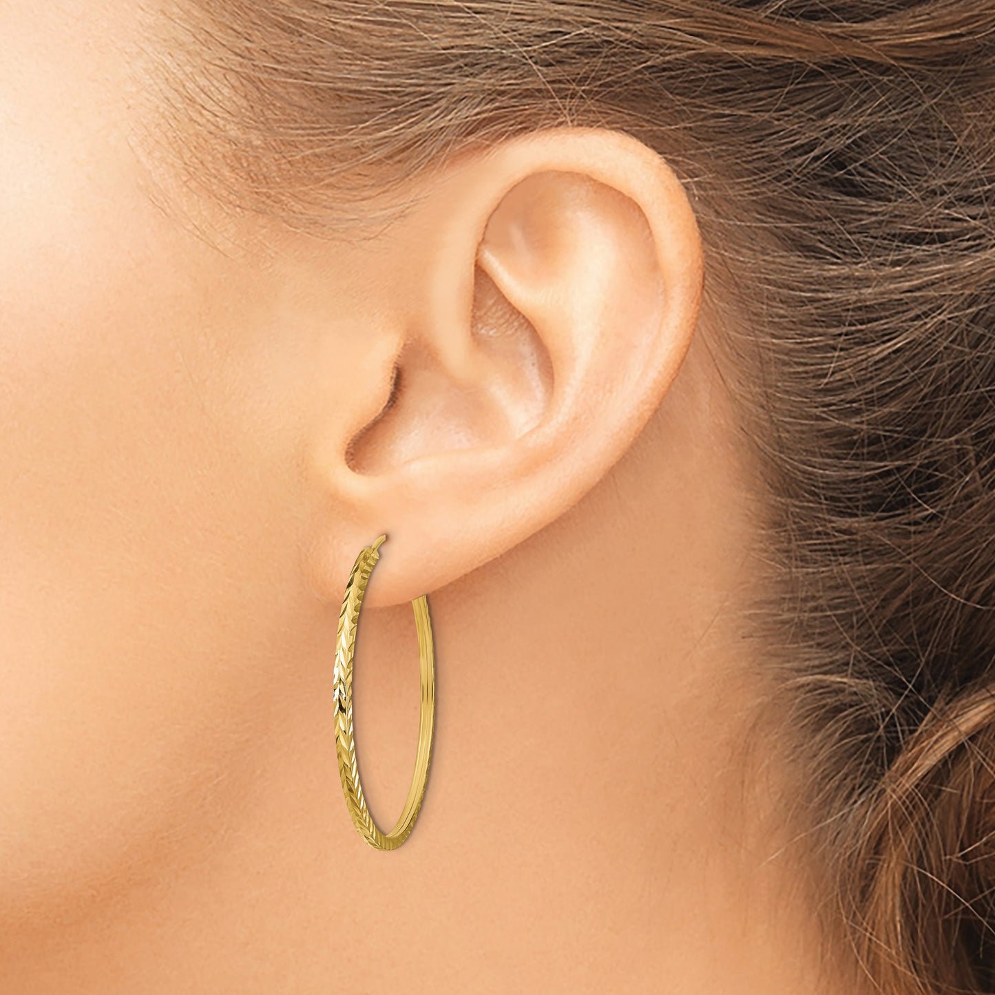 14k 1.35x35mm Diamond-cut Square-Tube Endless Hoop Earrings
