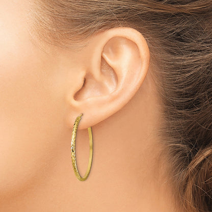 14k 1.35x35mm Diamond-cut Square-Tube Endless Hoop Earrings