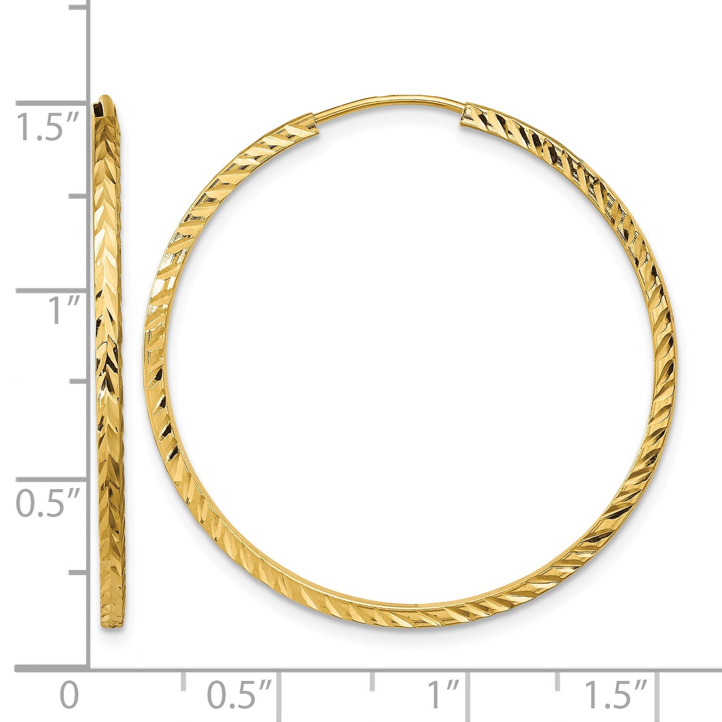 14k 1.35x35mm Diamond-cut Square-Tube Endless Hoop Earrings