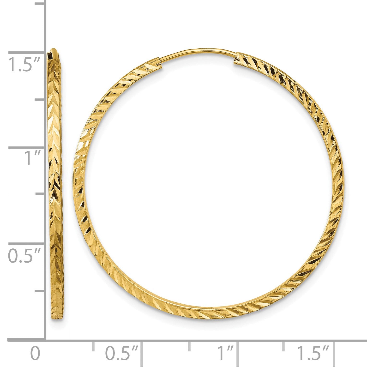 14k 1.35x35mm Diamond-cut Square-Tube Endless Hoop Earrings