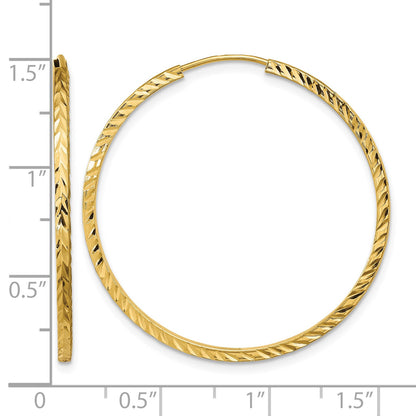 14k 1.35x35mm Diamond-cut Square-Tube Endless Hoop Earrings