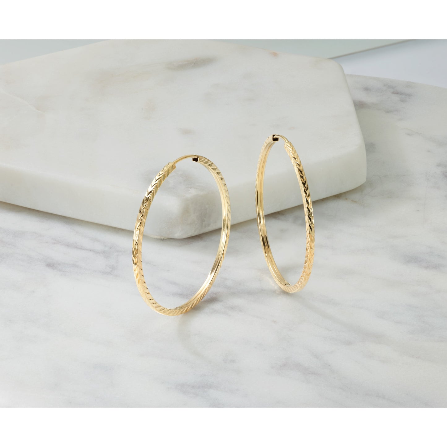 14k 1.35x35mm Diamond-cut Square-Tube Endless Hoop Earrings