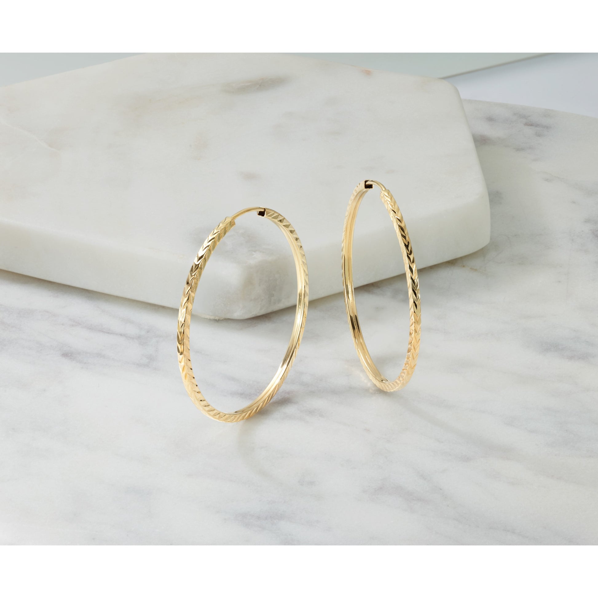 14k 1.35x35mm Diamond-cut Square-Tube Endless Hoop Earrings