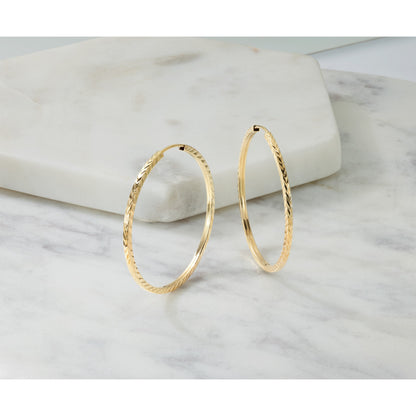 14k 1.35x35mm Diamond-cut Square-Tube Endless Hoop Earrings