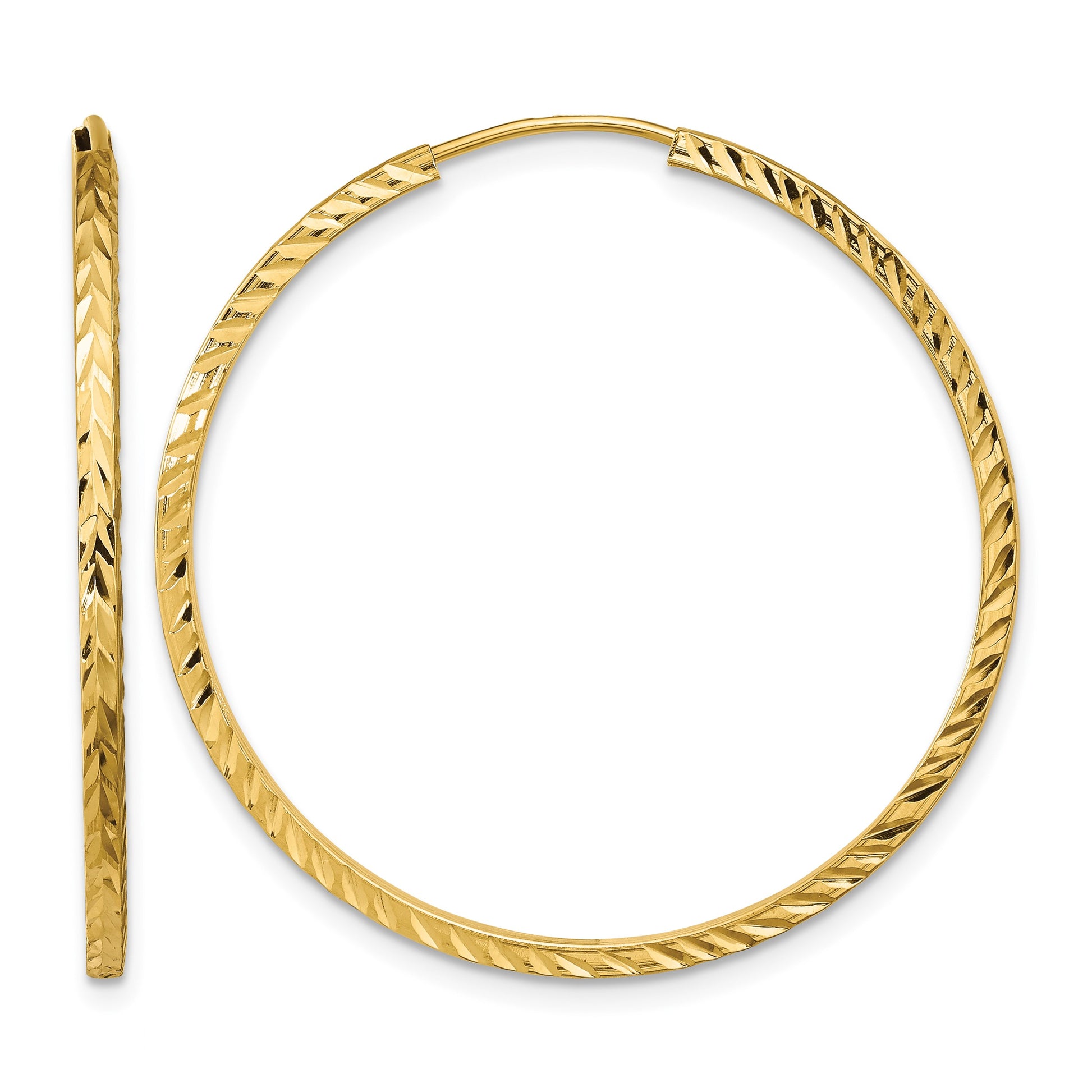 14k 1.35x35mm Diamond-cut Square-Tube Endless Hoop Earrings