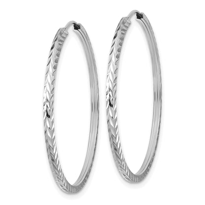 14k White Gold 1.35x35mm Diamond-cut Square-Tube Endless Hoop Earrings