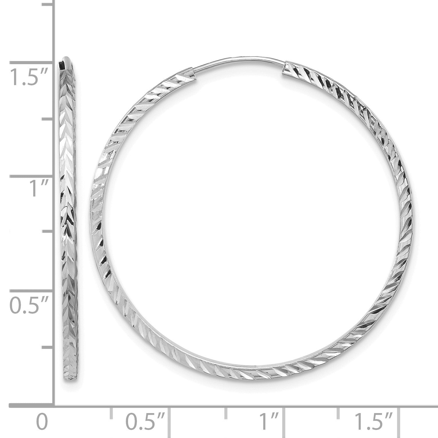 14k White Gold 1.35x35mm Diamond-cut Square-Tube Endless Hoop Earrings