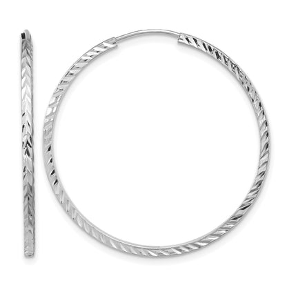 14k White Gold 1.35x35mm Diamond-cut Square-Tube Endless Hoop Earrings