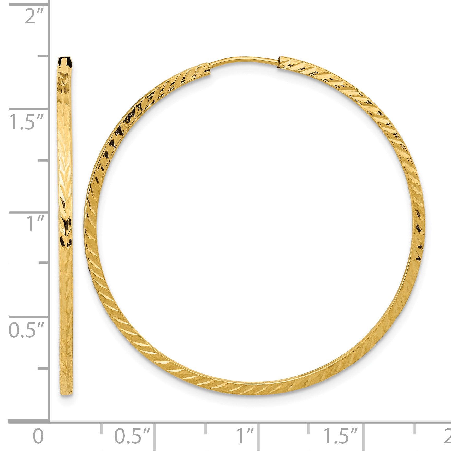 14k 1.35x40mm Diamond-cut Square-Tube Endless Hoop Earrings