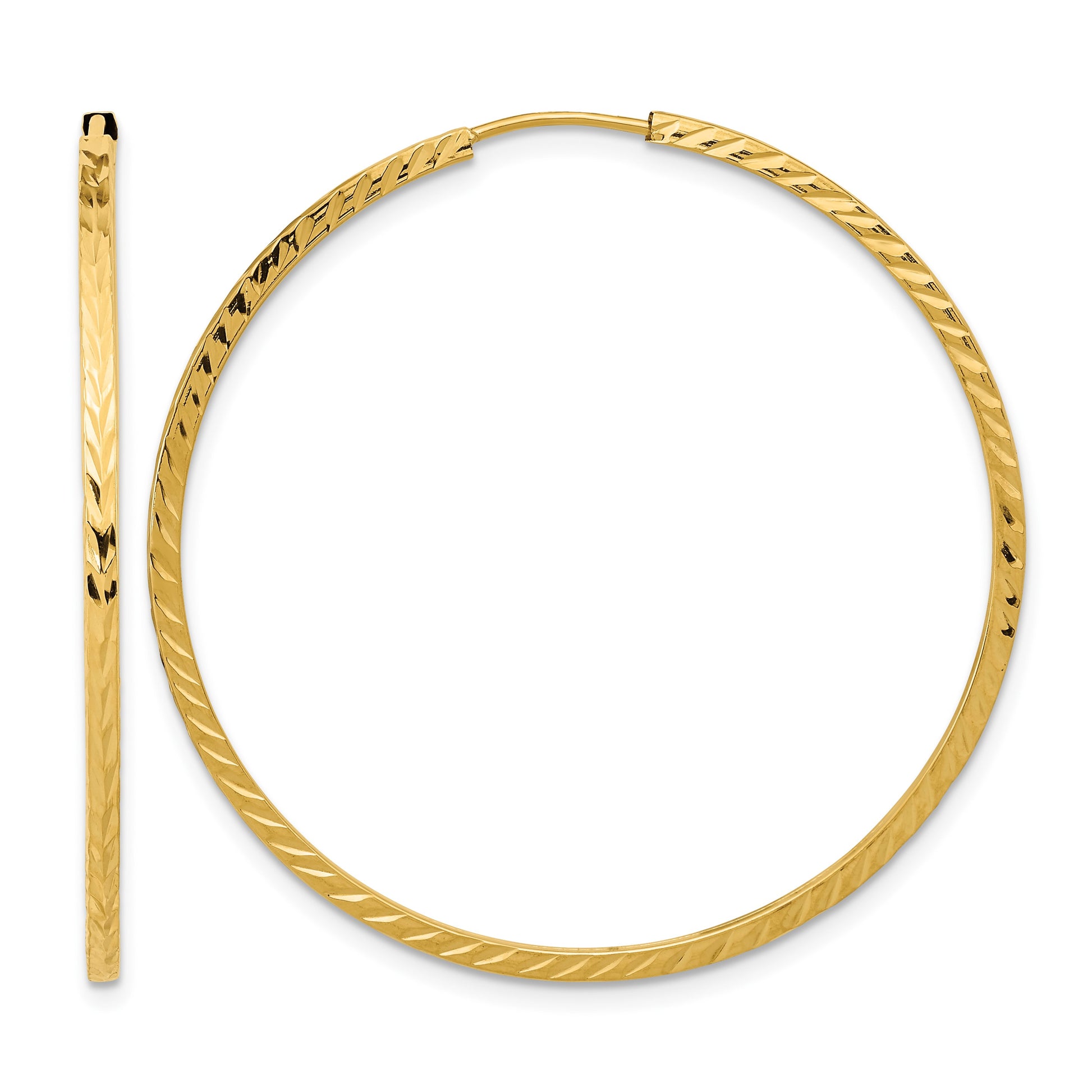 14k 1.35x40mm Diamond-cut Square-Tube Endless Hoop Earrings