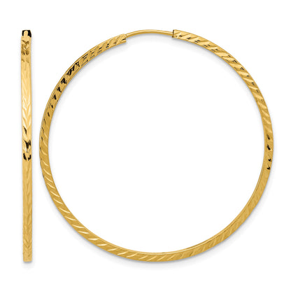 14k 1.35x40mm Diamond-cut Square-Tube Endless Hoop Earrings