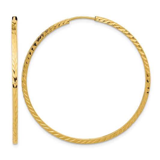 14k 1.35x40mm Diamond-cut Square-Tube Endless Hoop Earrings