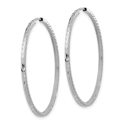 14k White Gold 1.35x40mm Diamond-cut Square-Tube Endless Hoop Earrings
