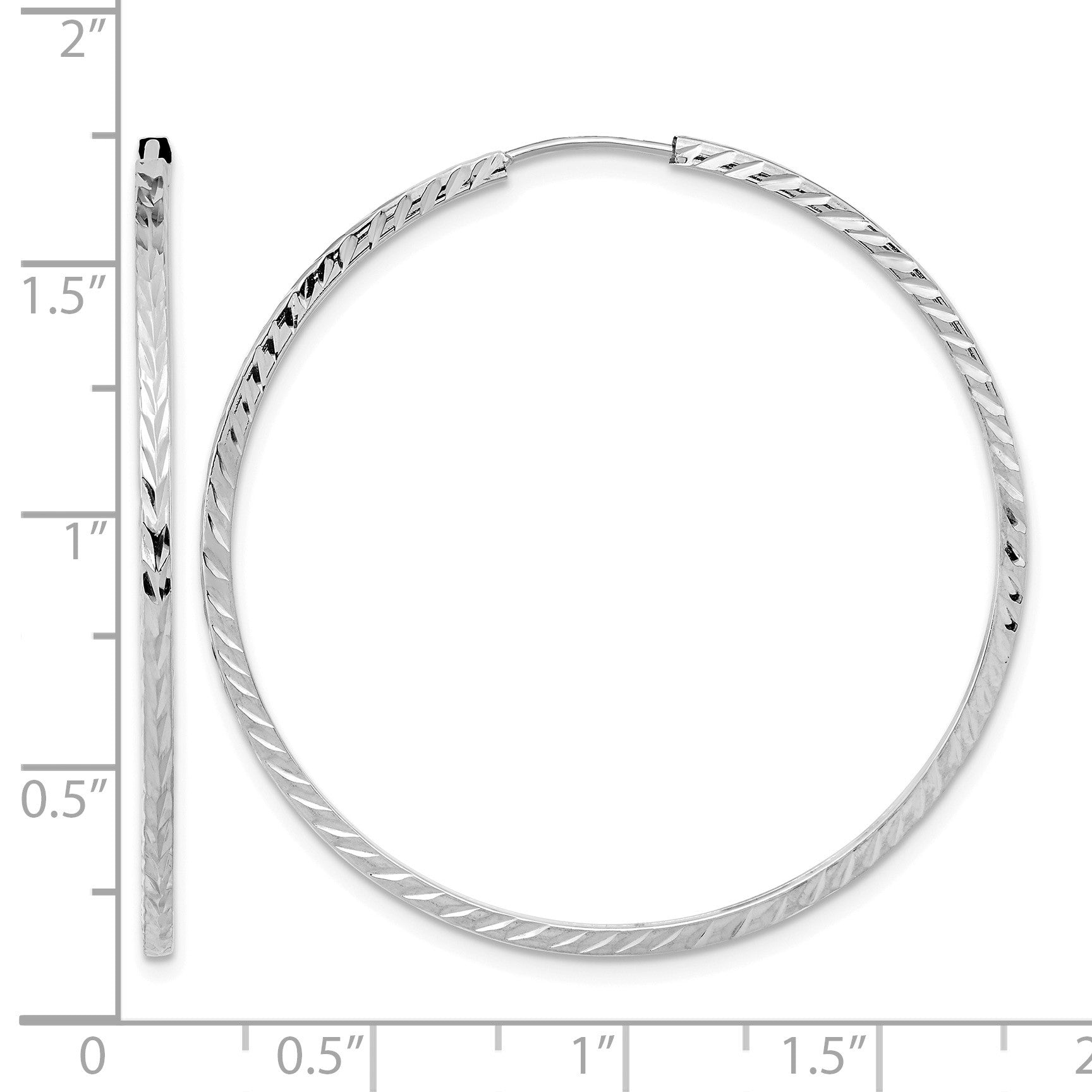 14k White Gold 1.35x40mm Diamond-cut Square-Tube Endless Hoop Earrings