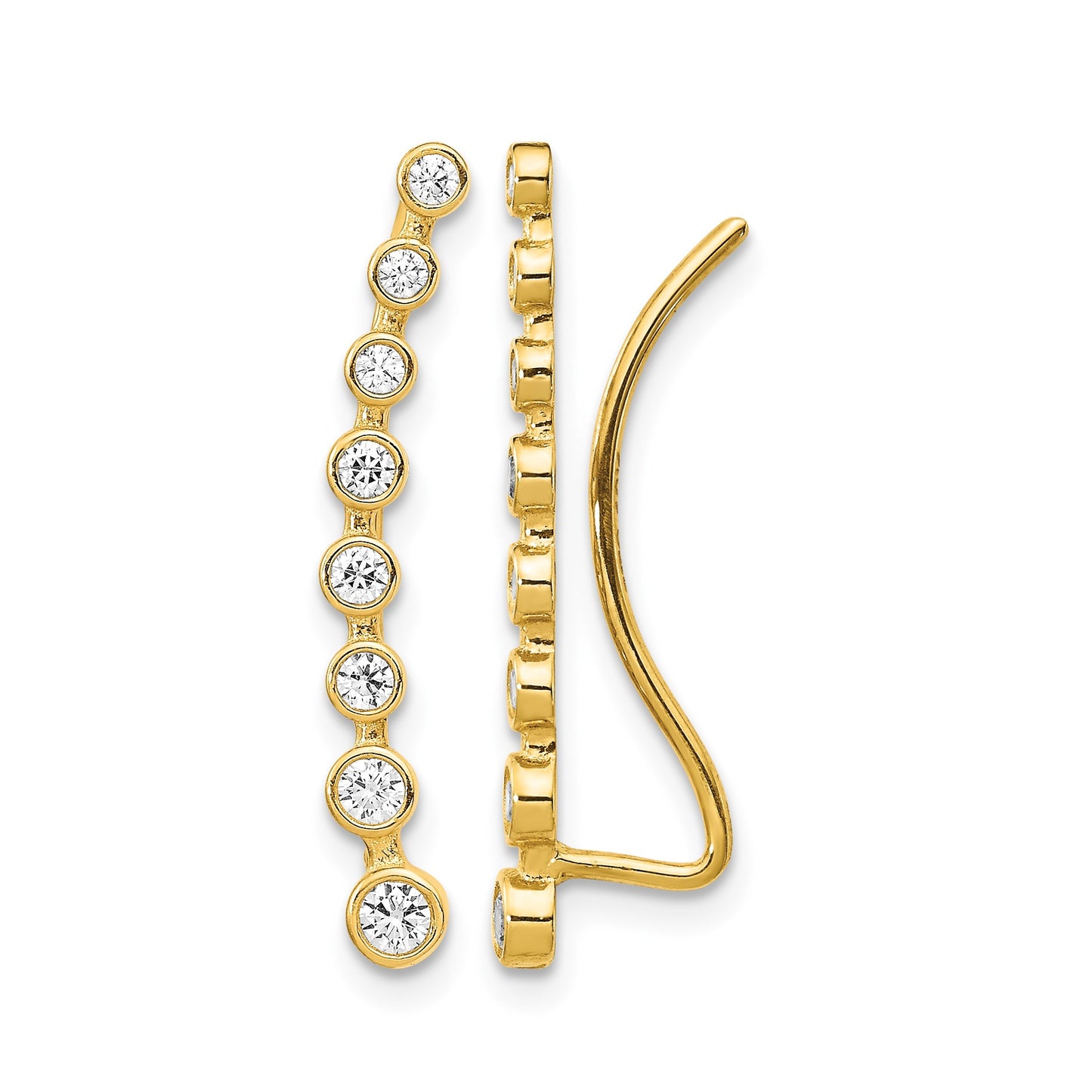 14K Bezel-set CZ Ear Climber Earrings