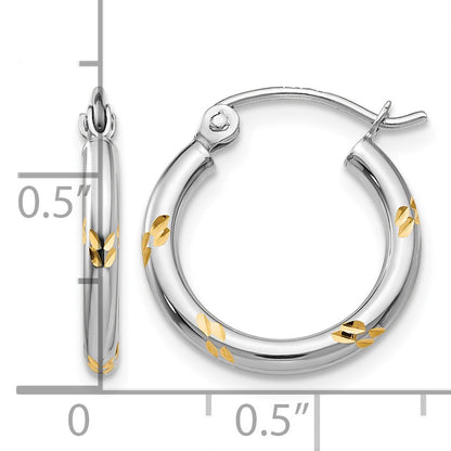 14k White Gold and Yellow Rhodium D/C Hoop Earrings