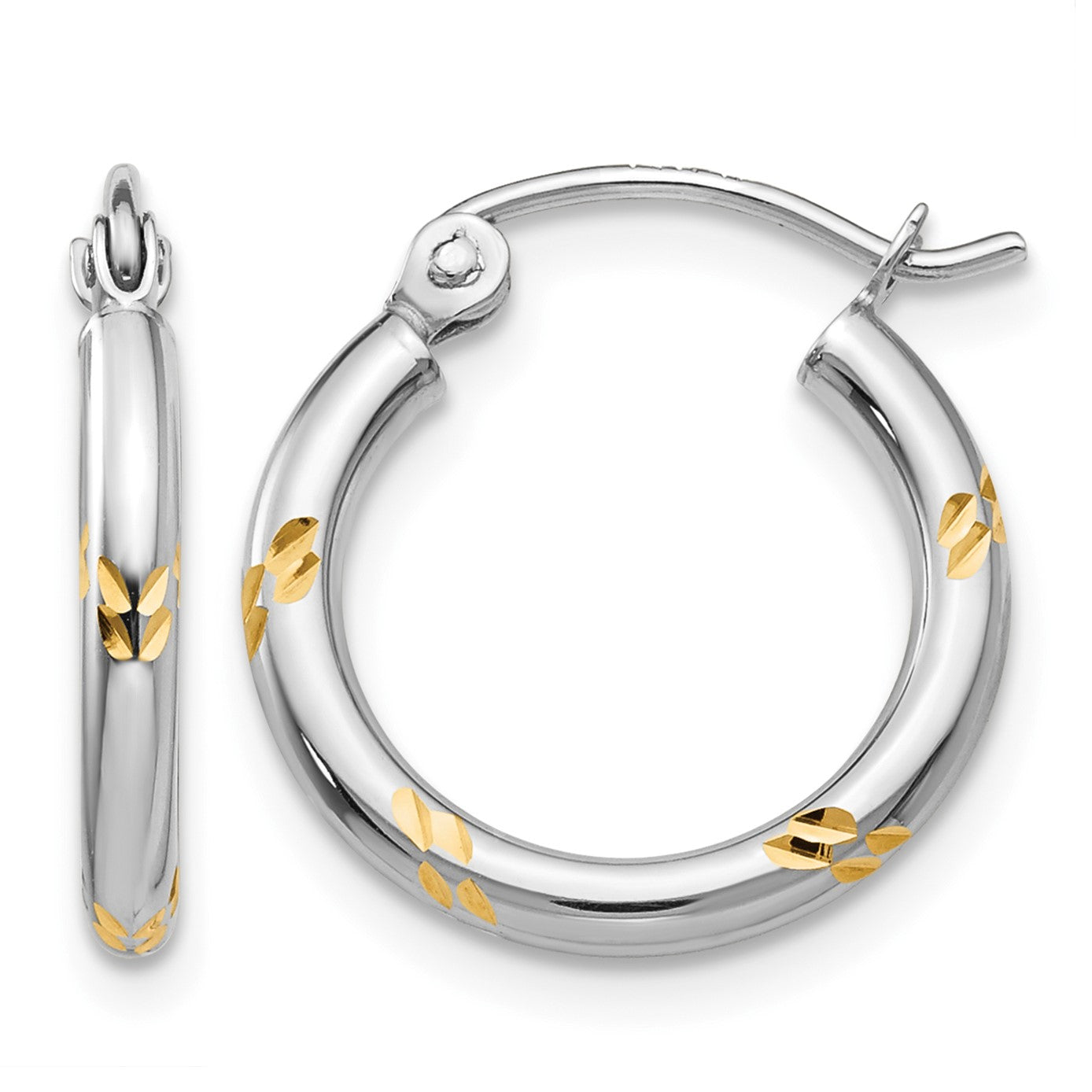 14k White Gold and Yellow Rhodium D/C Hoop Earrings