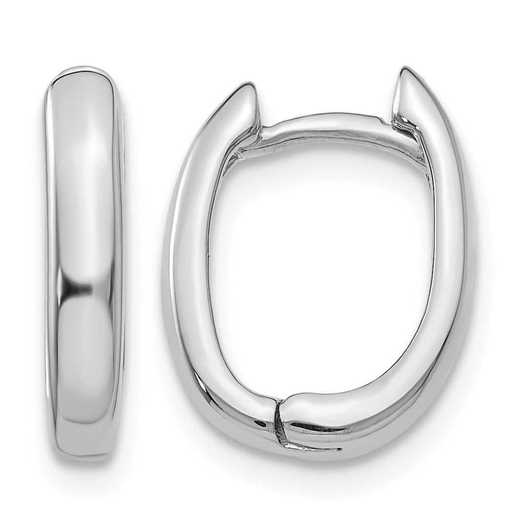 14k White Gold Oval Hinged Hoop Earrings