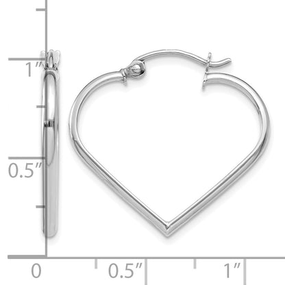 14k White Gold 2mm Heart Hoop Earrings