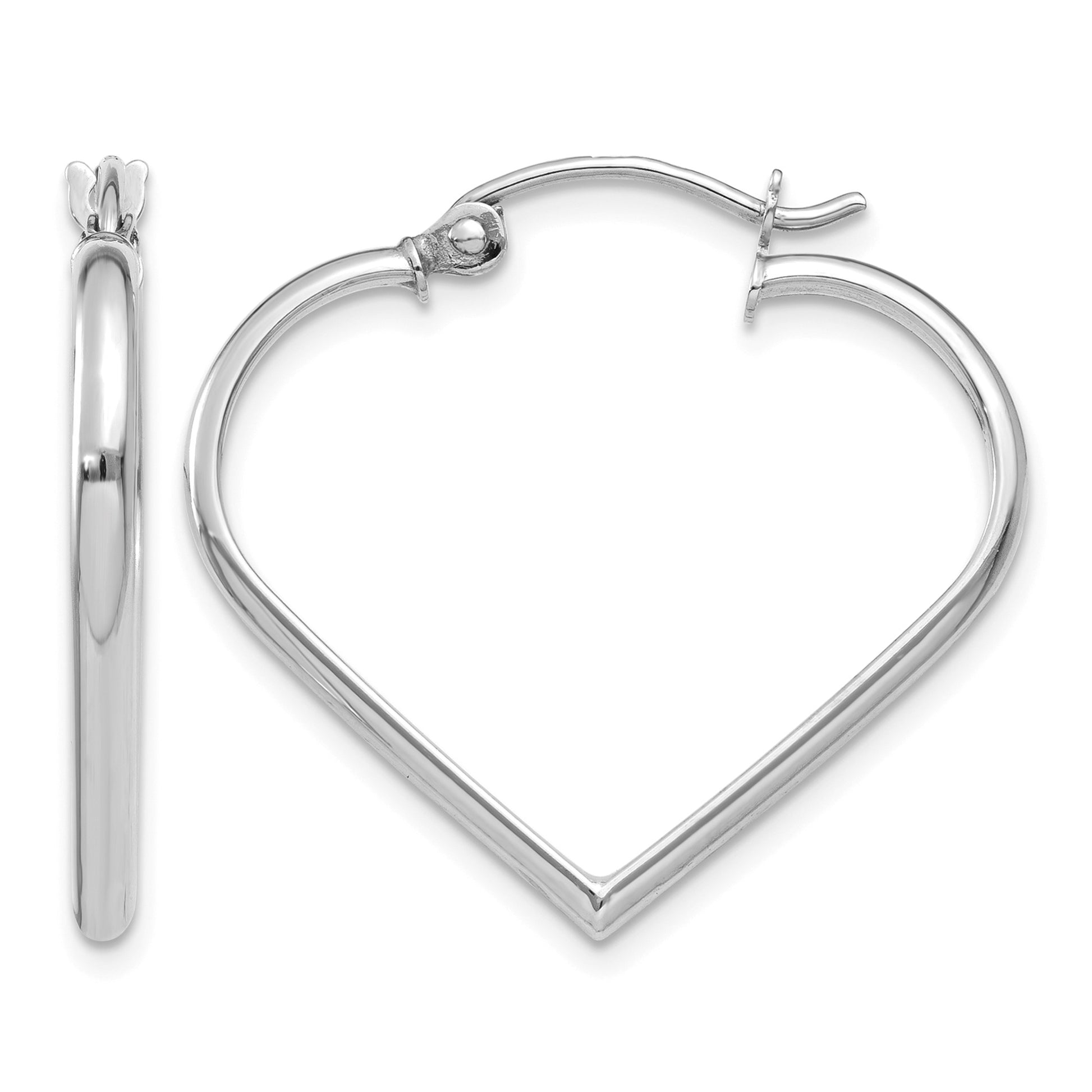 14k White Gold 2mm Heart Hoop Earrings