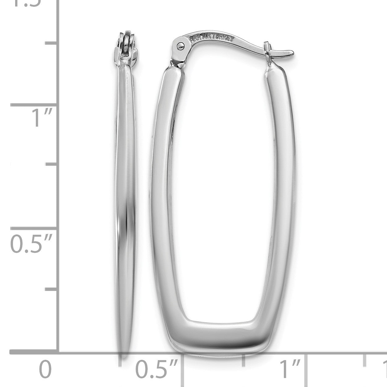 14k White Gold 2.25x31mm Polished Rectangle Tube Hoop Earrings