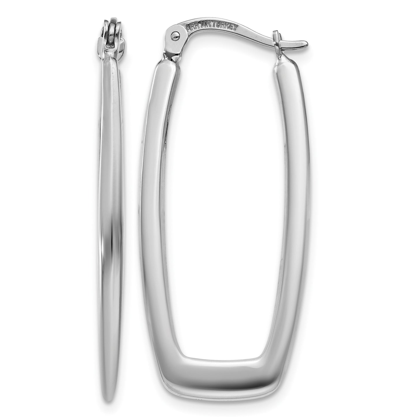14k White Gold 2.25x31mm Polished Rectangle Tube Hoop Earrings