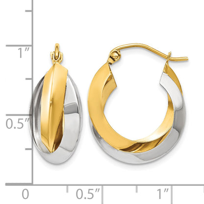 14k Two-tone Polished Knife-edge Double Hoop Earrings