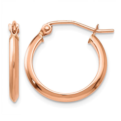 14k Rose Gold 2.5x12mm Polished Knife-Edge Tube Hoop Earrings