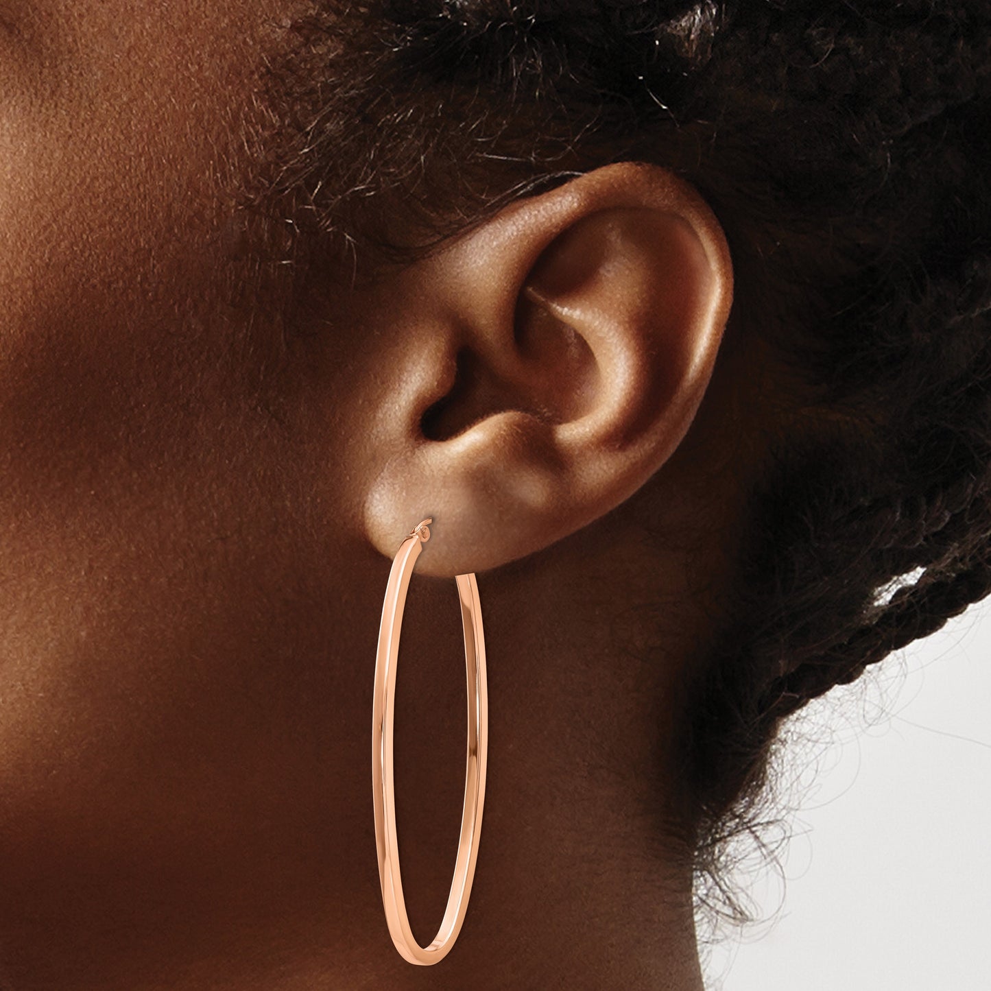 14k Rose Gold 2x53mm Polished Square-Tube Oval Hoop Earrings