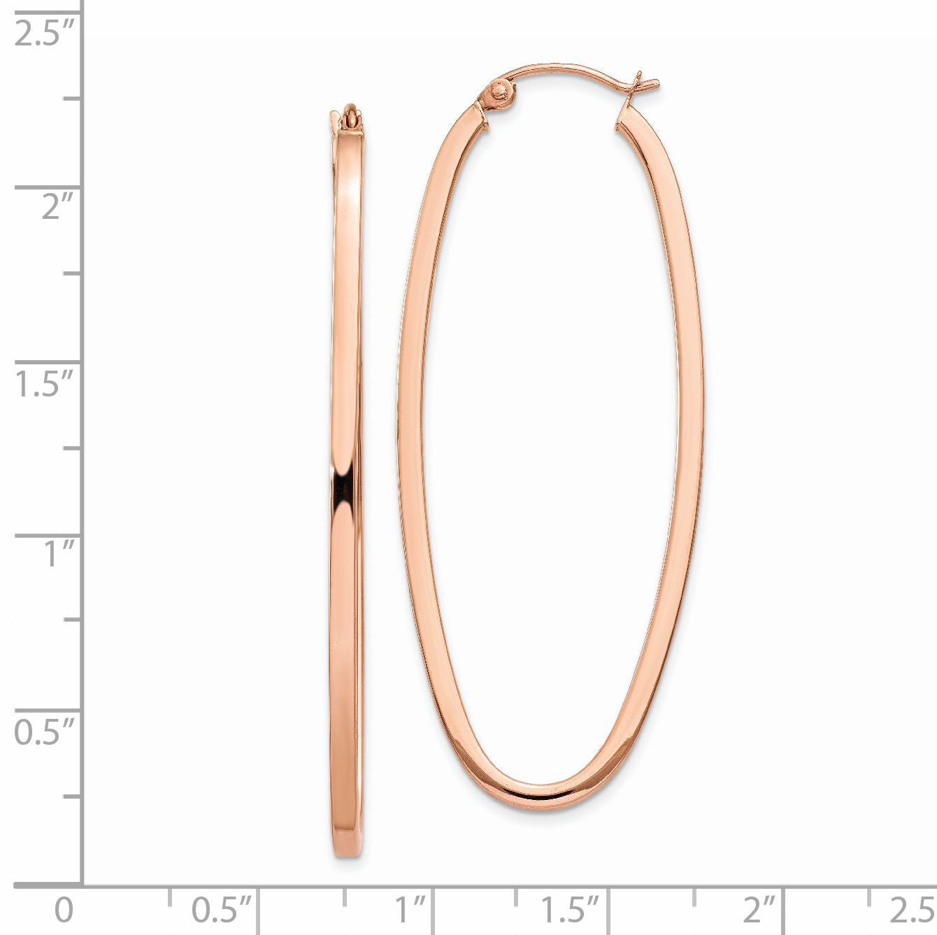 14k Rose Gold 2x53mm Polished Square-Tube Oval Hoop Earrings