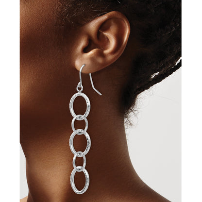 14k White Gold Diamond-cut Circles Dangle French Hook Earrings