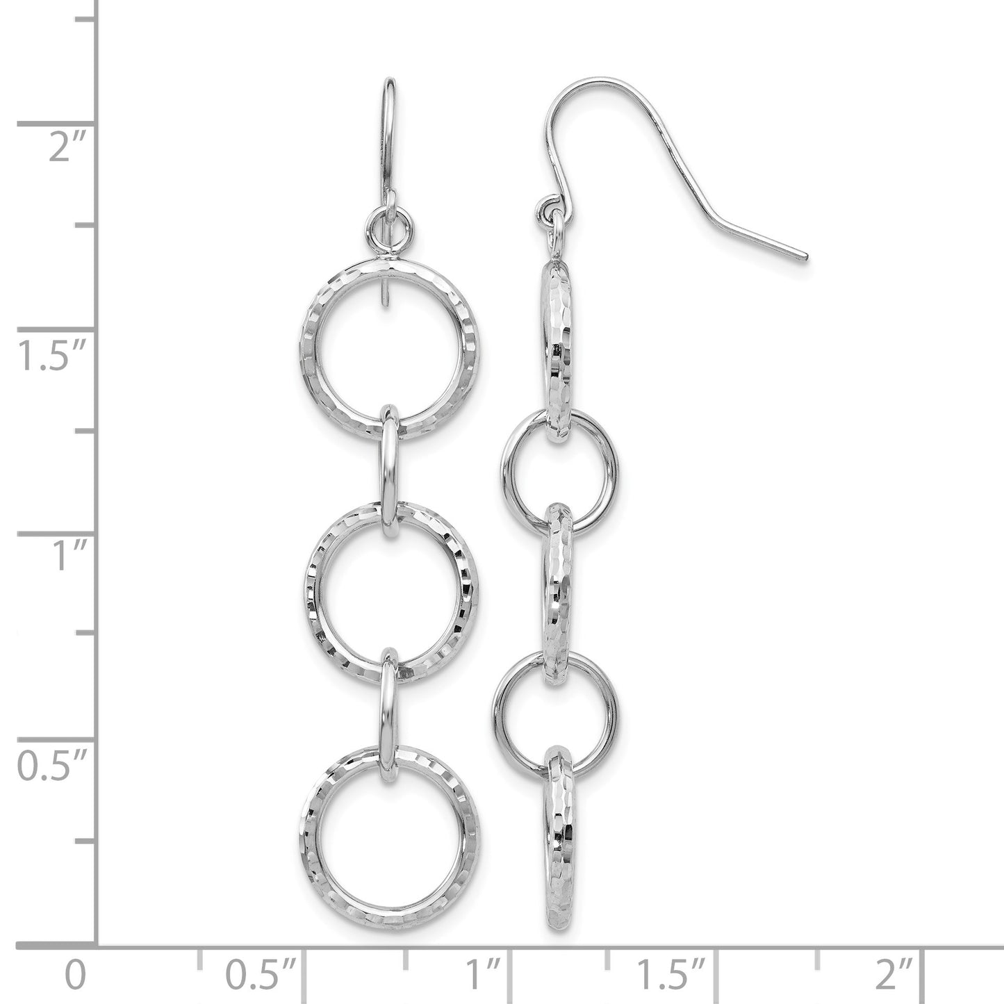 14k White Gold Diamond-cut Circles Dangle French Hook Earrings