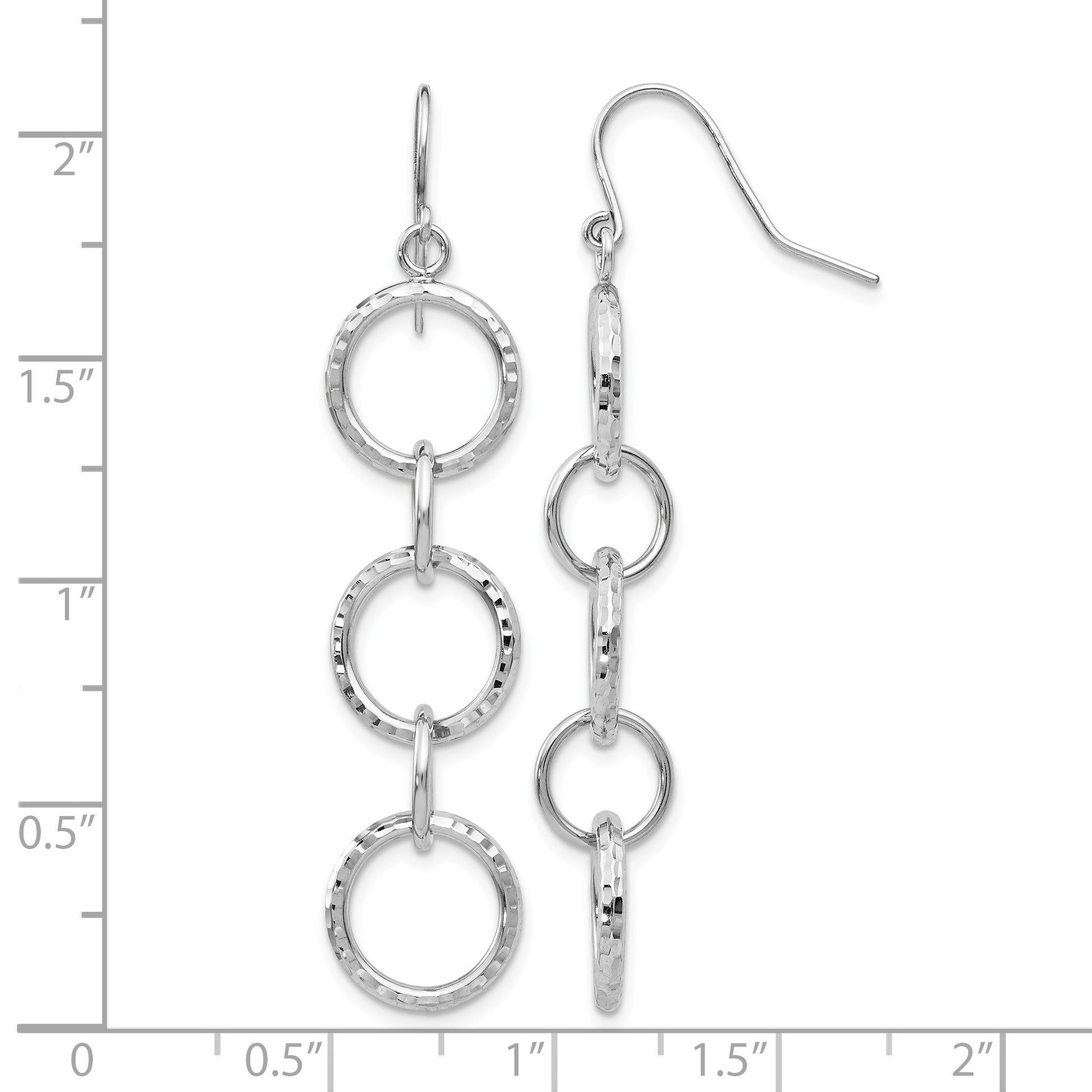 14k White Gold Diamond-cut Circles Dangle French Hook Earrings