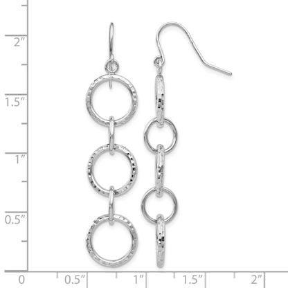 14k White Gold Diamond-cut Circles Dangle French Hook Earrings